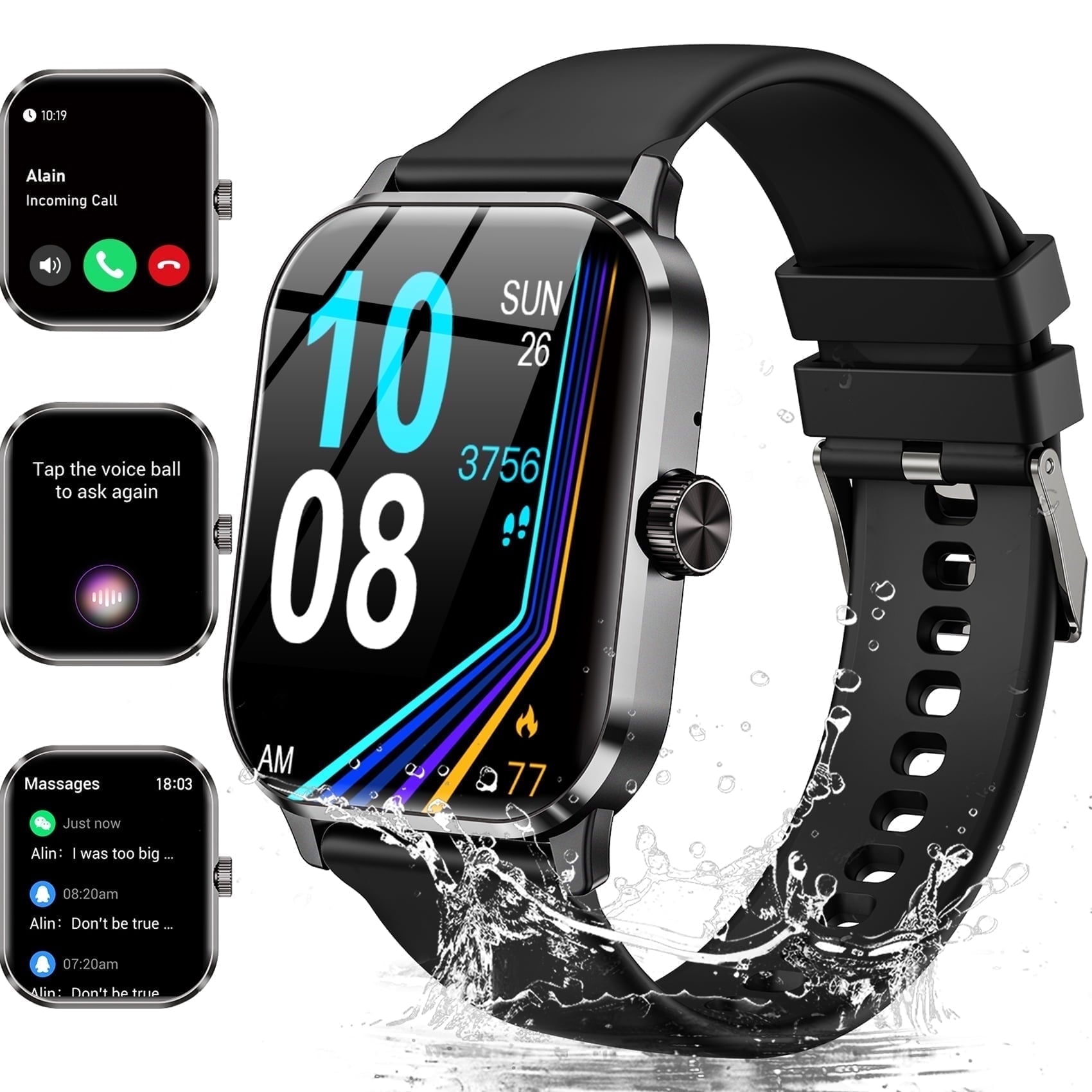 1.96" Smart Watch | Bluetooth Call, Fitness Tracker, 120+ Sports Modes, IP68 Waterproof, Ultra-Thin Design Compatible with Android & iPhone