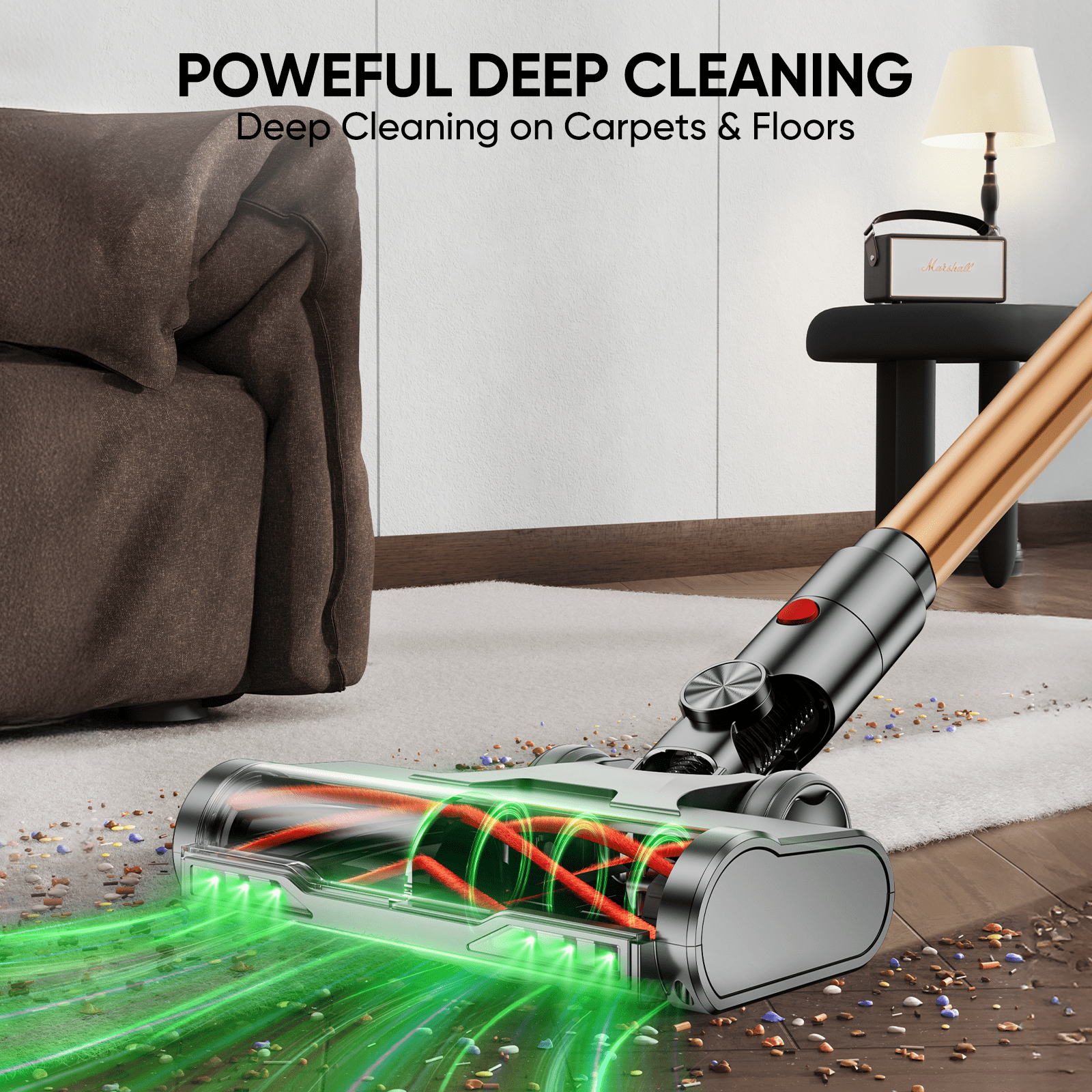 VAKERR Cordless Vacuum Cleaner 550W 55KPA 60Mins 2500mAh Lightweight Stick Vacuum Cleaner for Home Hardwood Floor Carpet Pet Hair