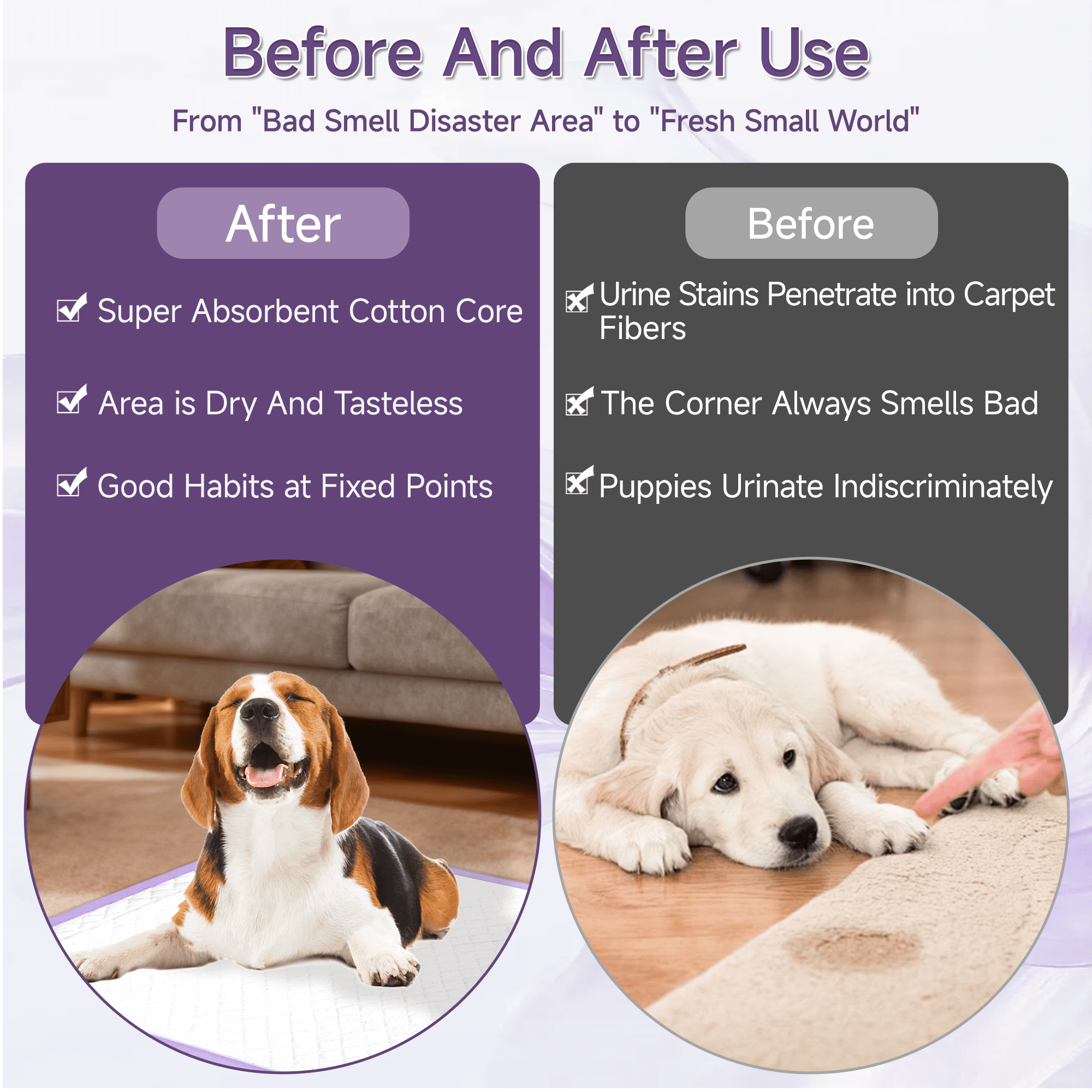 Woonono Puppy Pads Training Pads, Lavender,22 in x 22 in, 100 Count Disposable Dog Pee Pet Pads