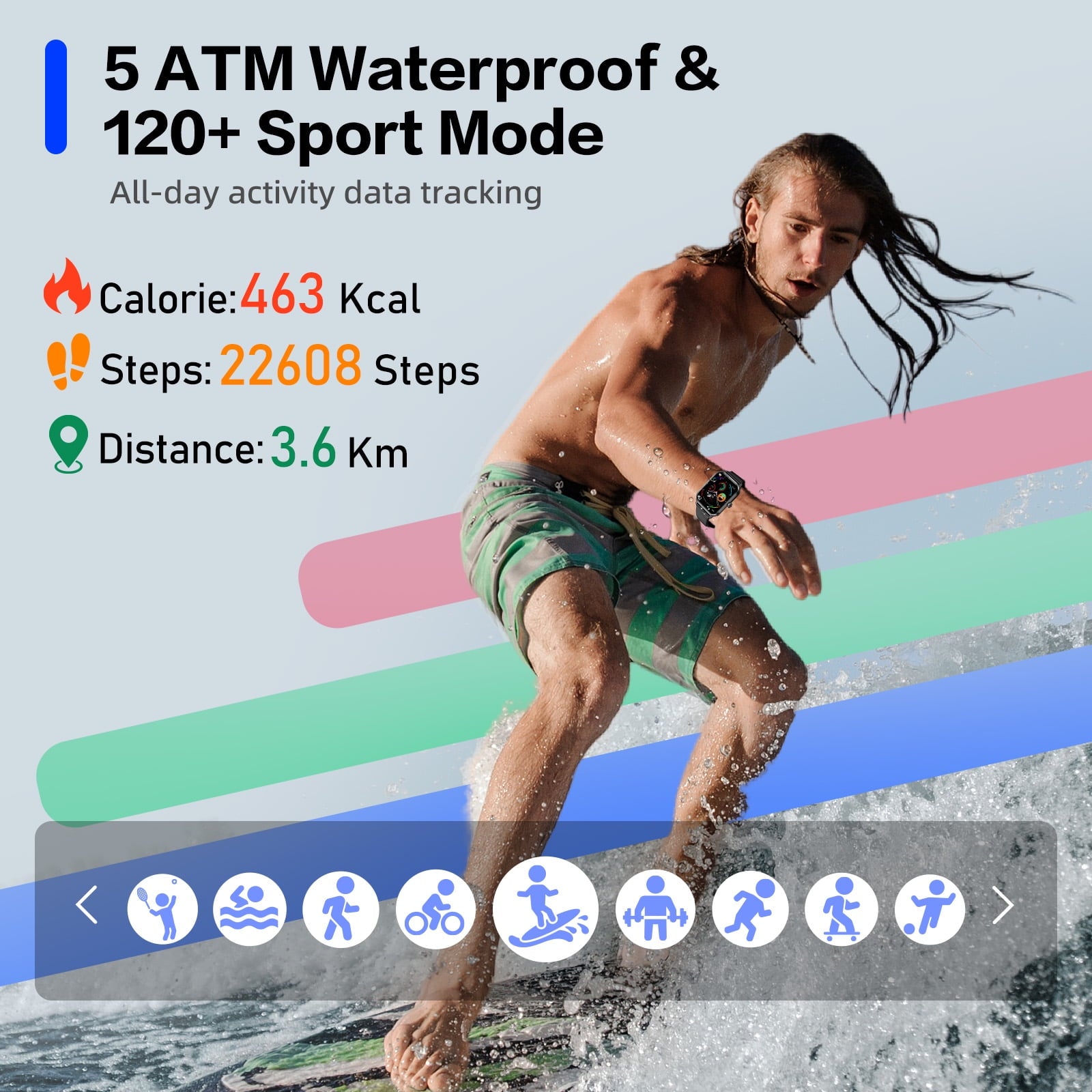 1.96" Smart Watch | Bluetooth Call, Fitness Tracker, 120+ Sports Modes, IP68 Waterproof, Ultra-Thin Design Compatible with Android & iPhone